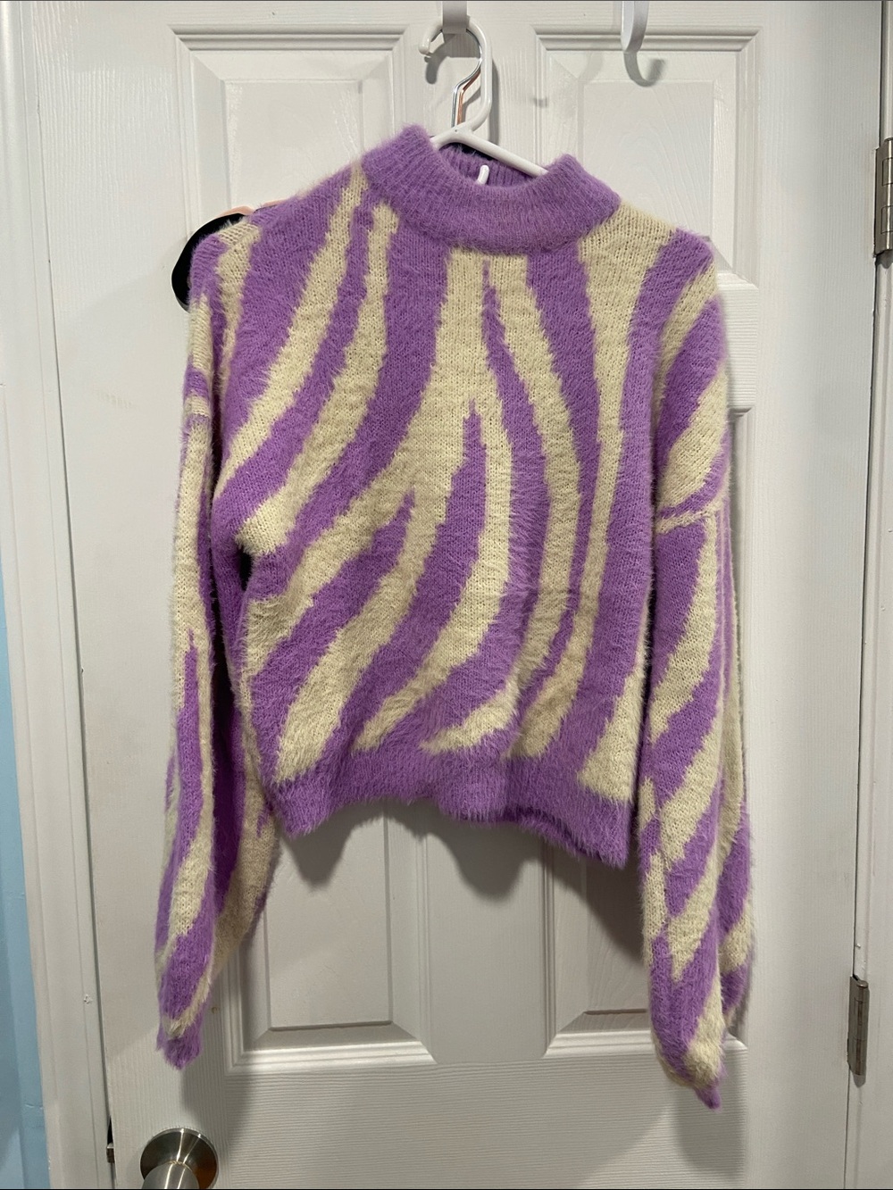 Lavender Zebra-Pattern Mock Neck Sweater - Women